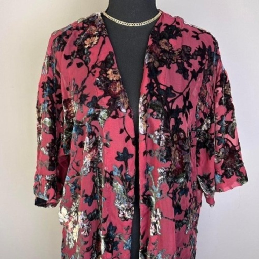 Arizona Jean Co. Burnout Velvet Floral Kimono Cardigan M/L Boho Festival‎ Sheer